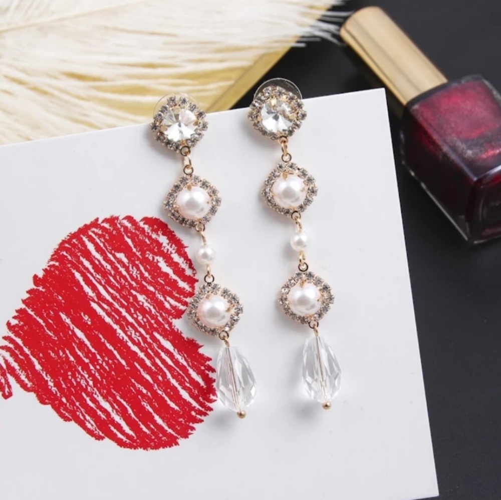 Pearl and cubic earrings #1